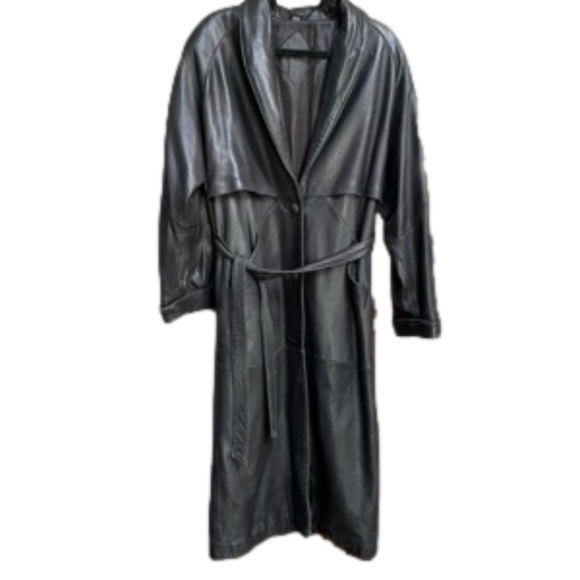 Jacqueline Ferrar Jackets & Blazers - Vintage Long Black Leather Trench Coat Jacket Medium JF Jacqueline Ferrar